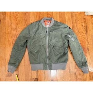 Schott Women's MediumNylon MA-1 Jacket in green with an orange lining